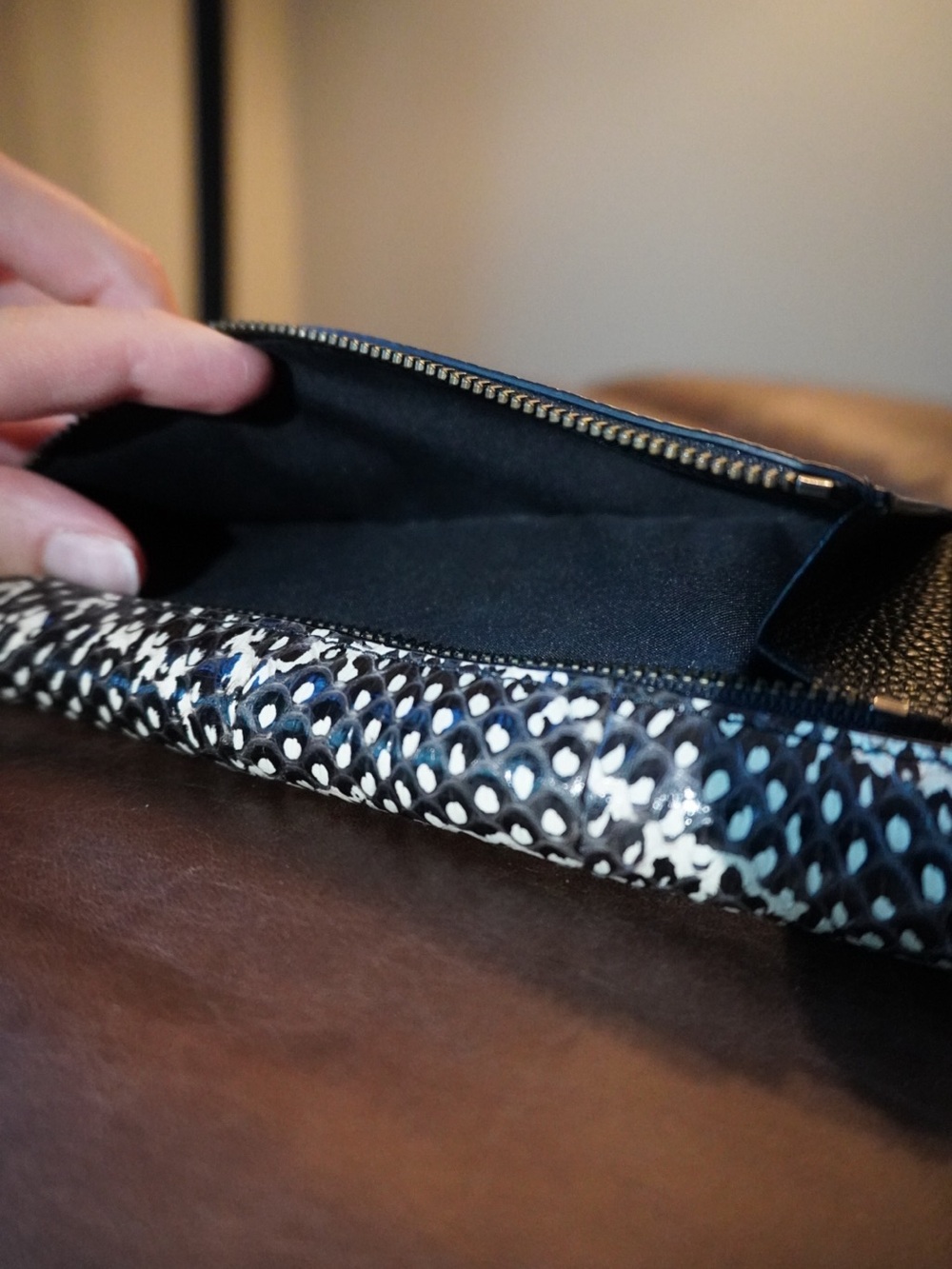 Coach Black Pebbled Leather Wallet with Black & White Snakeskin-Effect Flap - Picture 4 of 7